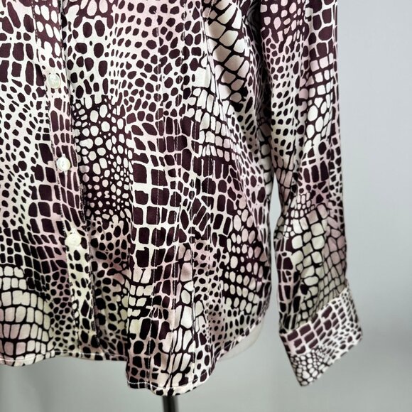 Talbots Petites Brown Silk Blend Animal Stretch Print Long Sleeve Size 12 - Picture 4 of 8